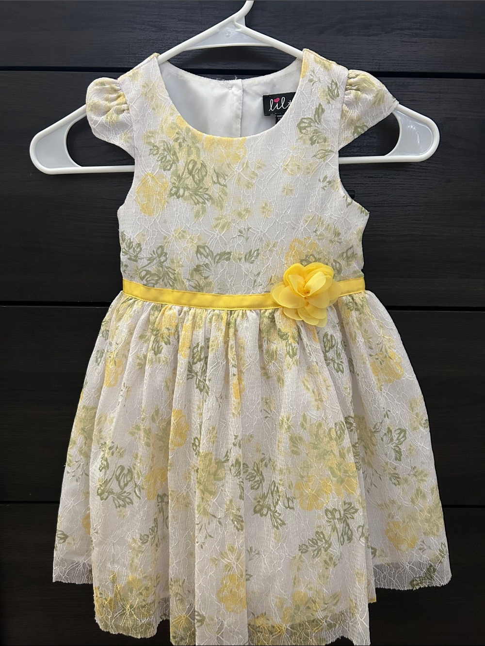lilt White and Yellow Floral Lace Party Dress with Satin Flower
